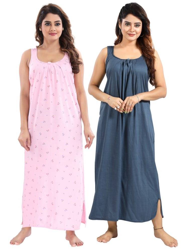 INNER BEATS Multicolor Cotton Blend Women's Nightwear Nighty & Night Gowns ( Pack of 2 ) INNER BEATS Multicolor Cotton Blend Women's Nightwear Nighty & Night Gowns ( Pack of 2 )