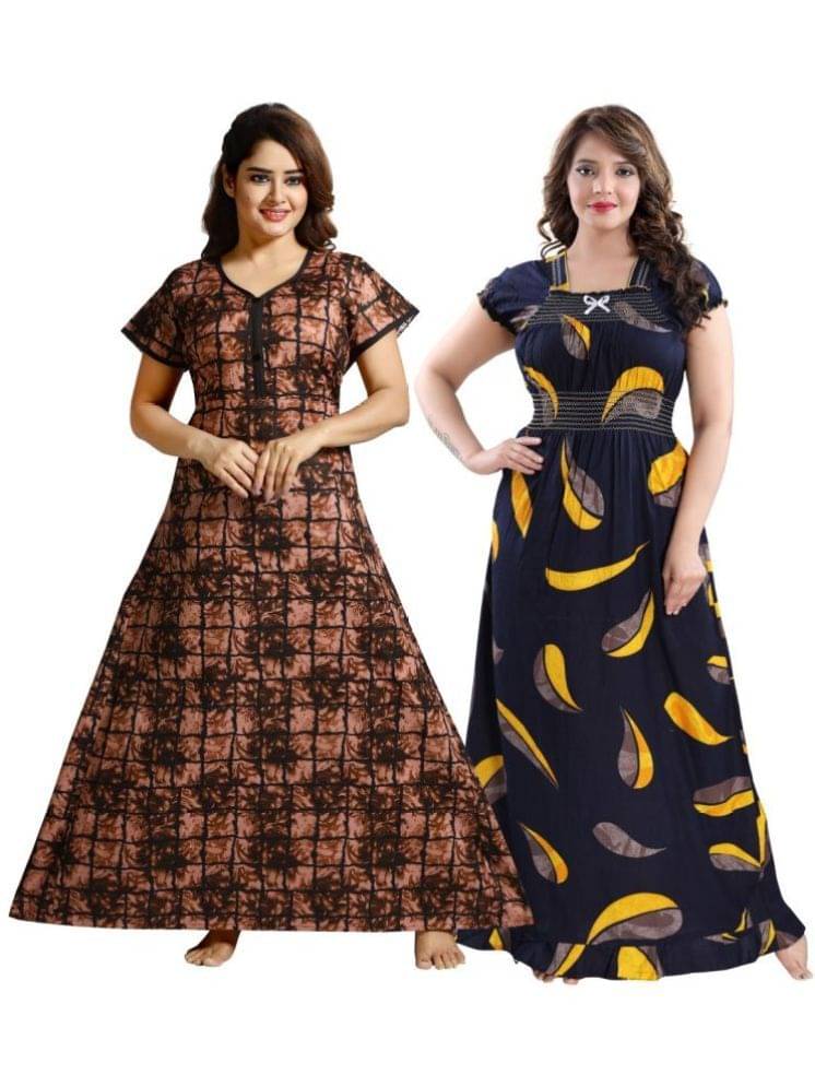 INNER BEATS Multicolor Cotton Blend Women's Nightwear Nighty & Night Gowns ( Pack of 2 )     			INNER BEATS Multicolor Cotton Blend Women's Nightwear Nighty & Night Gowns ( Pack of 2 )