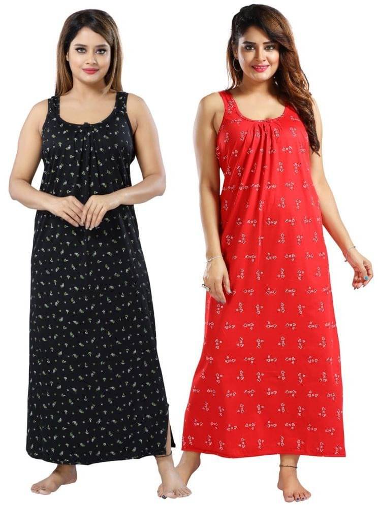 INNER BEATS Multicolor Cotton Blend Women's Nightwear Nighty & Night Gowns ( Pack of 2 ) INNER BEATS Multicolor Cotton Blend Women's Nightwear Nighty & Night Gowns ( Pack of 2 )