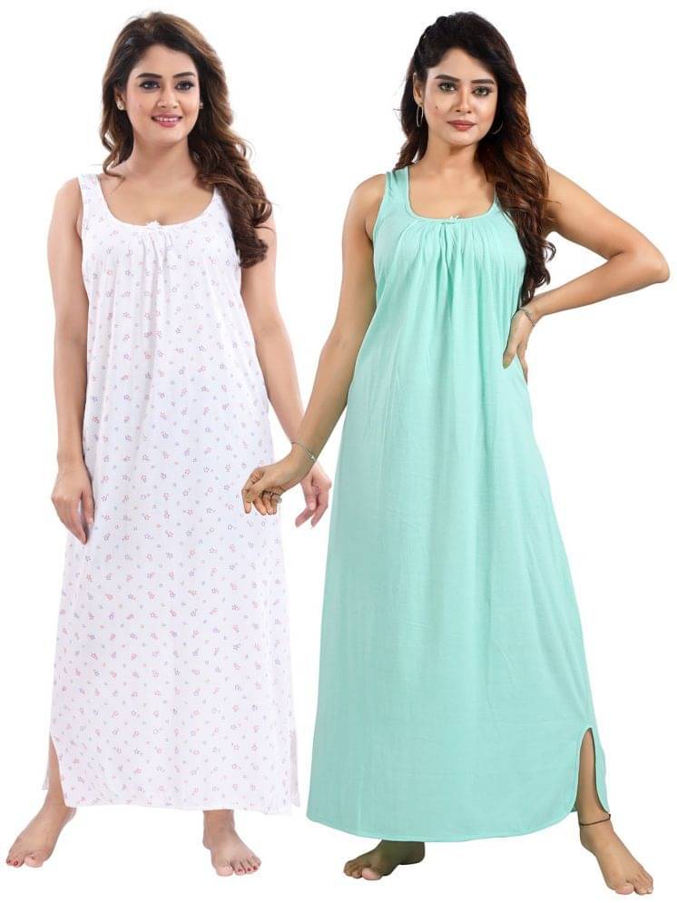     			INNER BEATS Multicolor Cotton Blend Women's Nightwear Night Dress ( Pack of 2 )