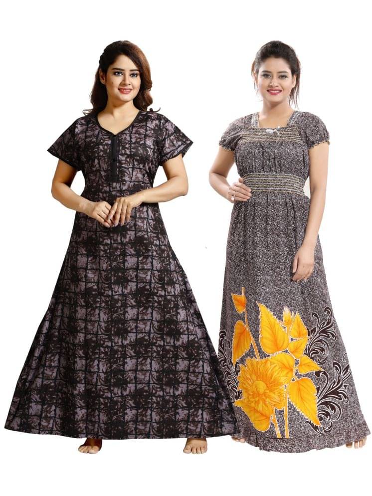 INNER BEATS Multicolor Cotton Blend Women's Nightwear Nighty & Night Gowns ( Pack of 2 ) INNER BEATS Multicolor Cotton Blend Women's Nightwear Nighty & Night Gowns ( Pack of 2 )