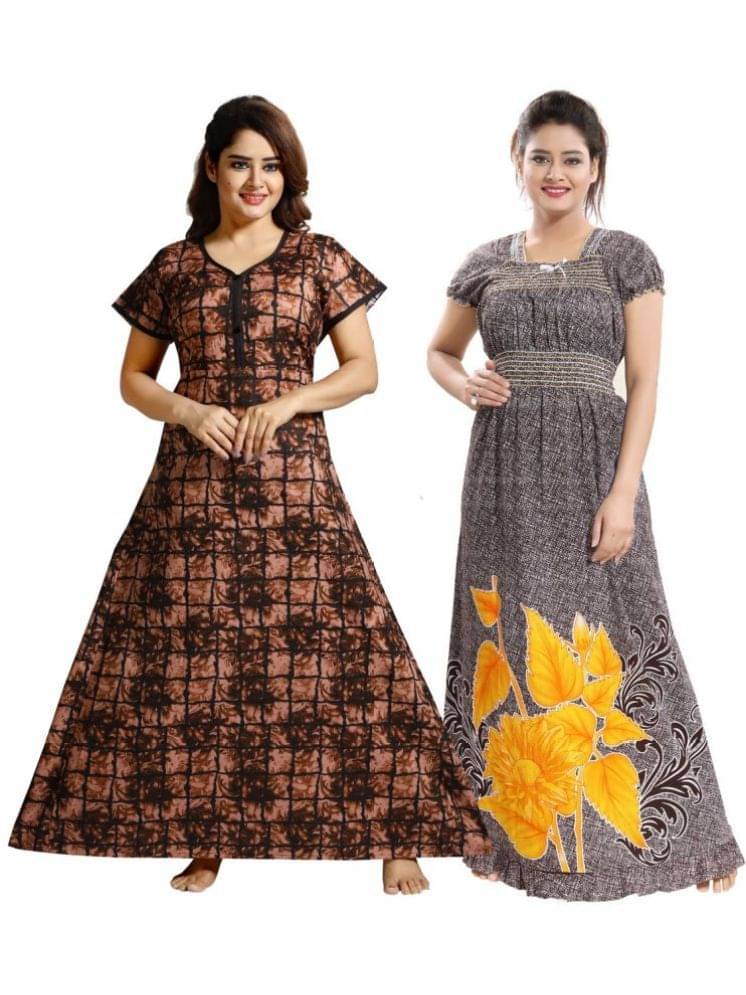     			INNER BEATS Multicolor Cotton Blend Women's Nightwear Nighty & Night Gowns ( Pack of 2 )
