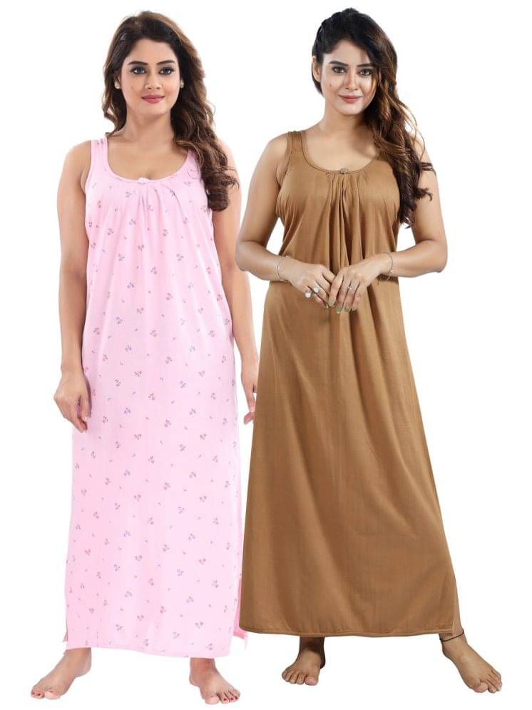 INNER BEATS Multicolor Cotton Blend Women's Nightwear Nighty & Night Gowns ( Pack of 2 ) INNER BEATS Multicolor Cotton Blend Women's Nightwear Nighty & Night Gowns ( Pack of 2 )