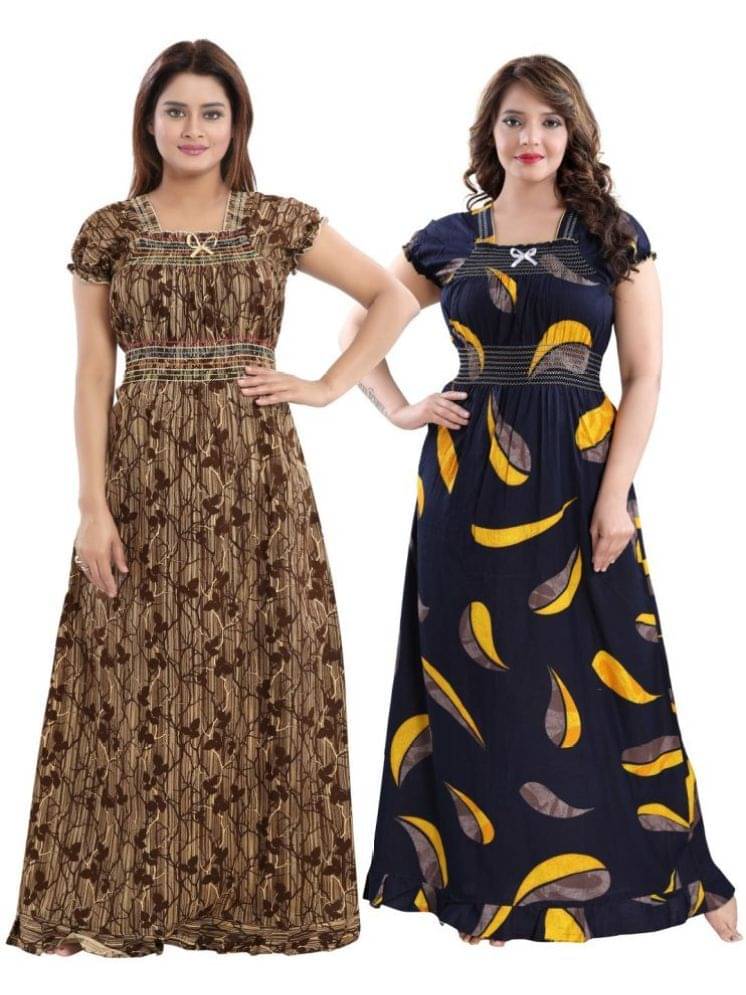 INNER BEATS Multicolor Cotton Blend Women's Nightwear Nighty & Night Gowns ( Pack of 2 ) INNER BEATS Multicolor Cotton Blend Women's Nightwear Nighty & Night Gowns ( Pack of 2 )