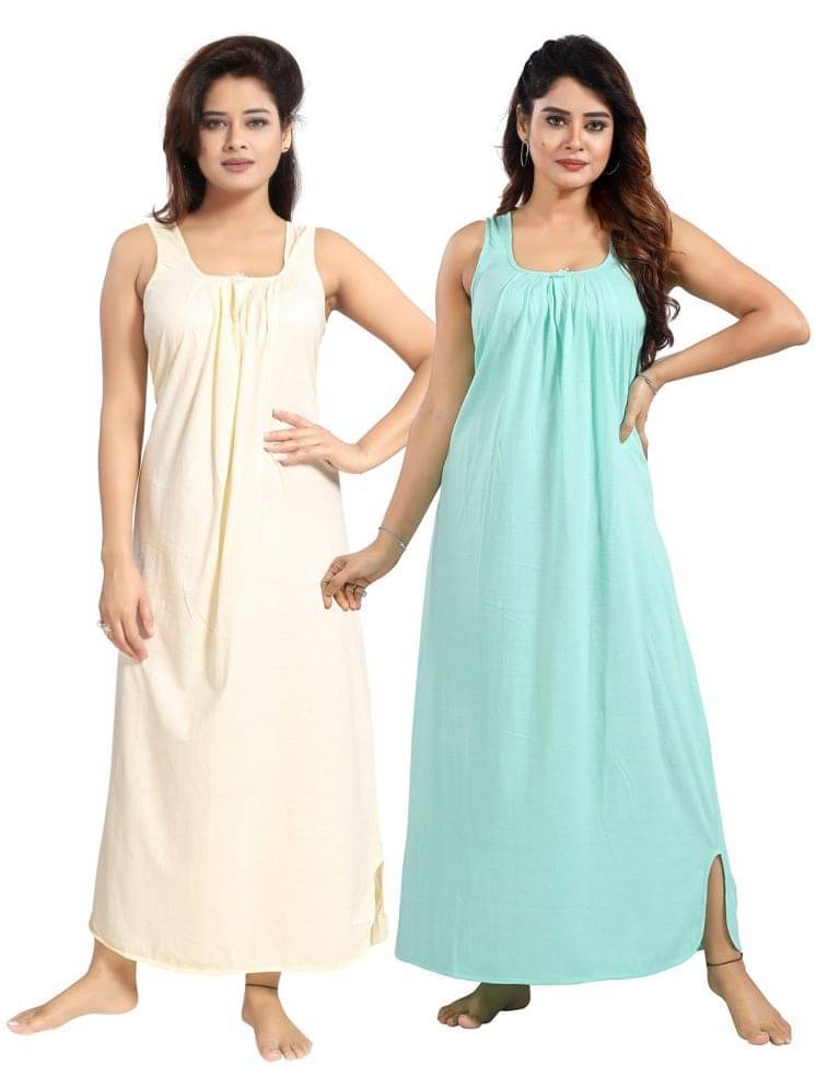     			INNER BEATS Multicolor Cotton Blend Women's Nightwear Night Dress ( Pack of 2 )