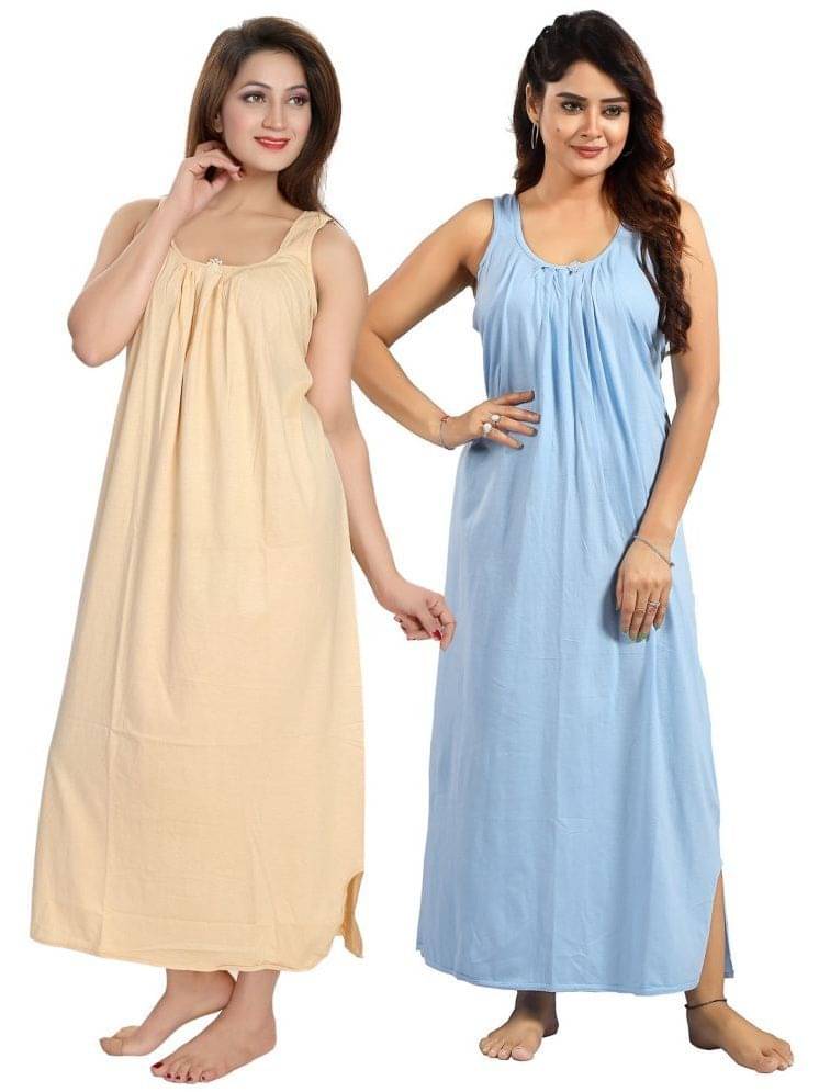     			INNER BEATS Multicolor Cotton Blend Women's Nightwear Nighty & Night Gowns ( Pack of 2 )