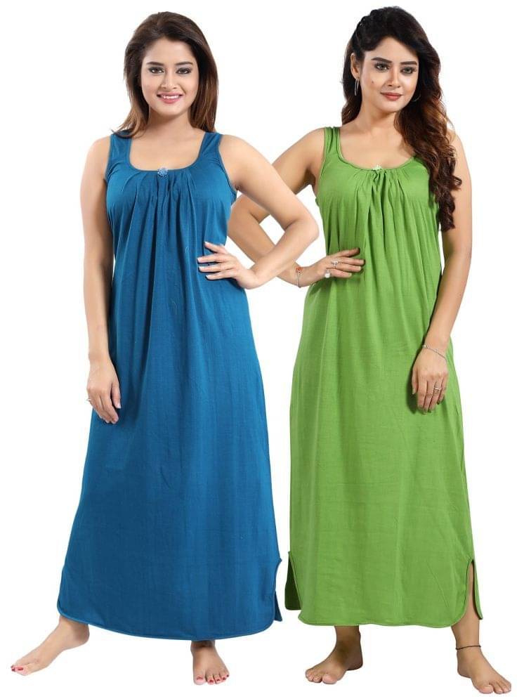 INNER BEATS Multicolor Cotton Blend Women's Nightwear Night Dress ( Pack of 2 ) INNER BEATS Multicolor Cotton Blend Women's Nightwear Night Dress ( Pack of 2 )