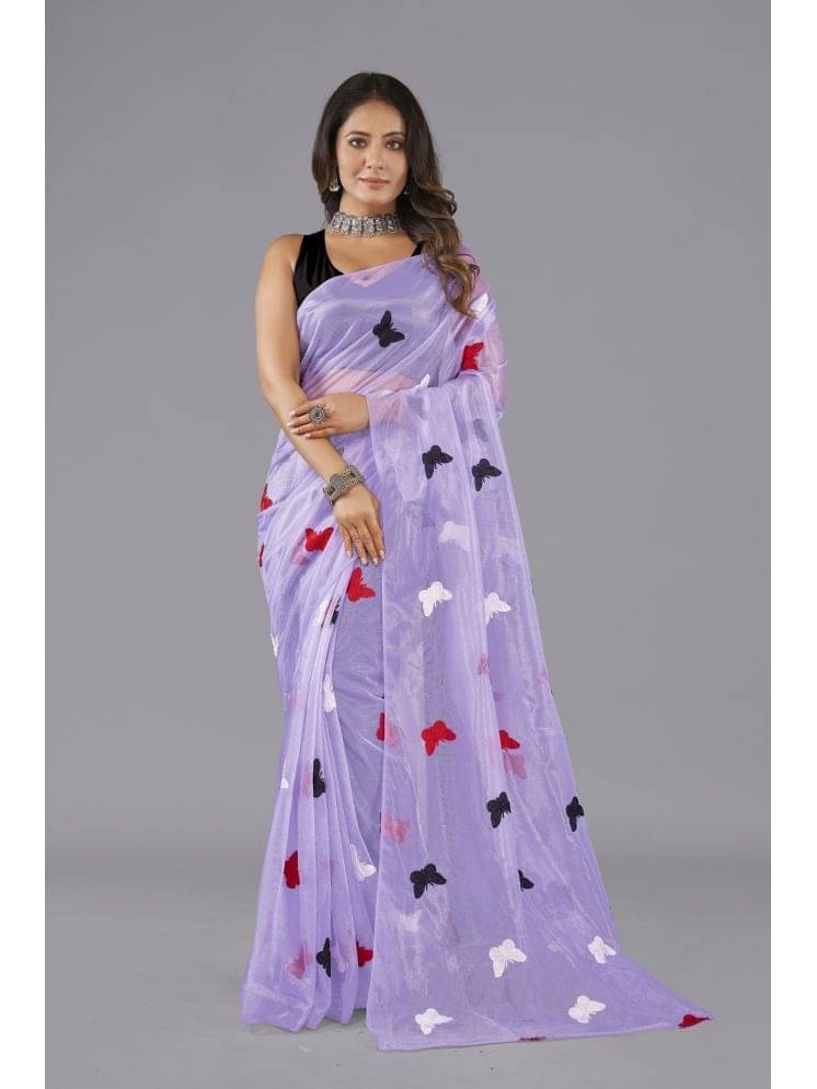 JULEE Net Embroidered Saree With Unstitched Blouse Piece ( Lavender ) JULEE Net Embroidered Saree With Unstitched Blouse Piece ( Lavender )