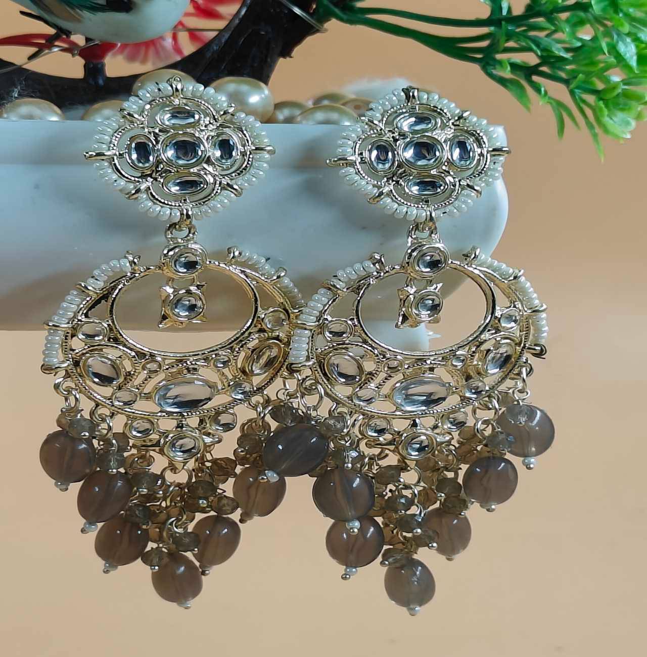     			Jiyanshi fashion Light Grey Chandbalis Earrings ( Pack of 1 )