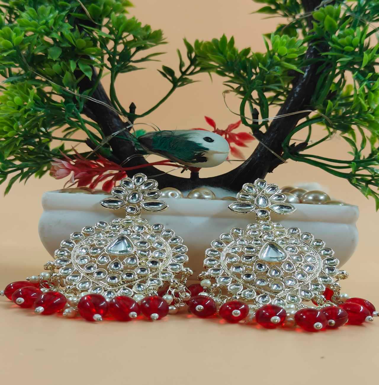 Jiyanshi fashion Red Chandbalis Earrings ( Pack of 1 ) - Earrings | Buy online on ZillyBuy