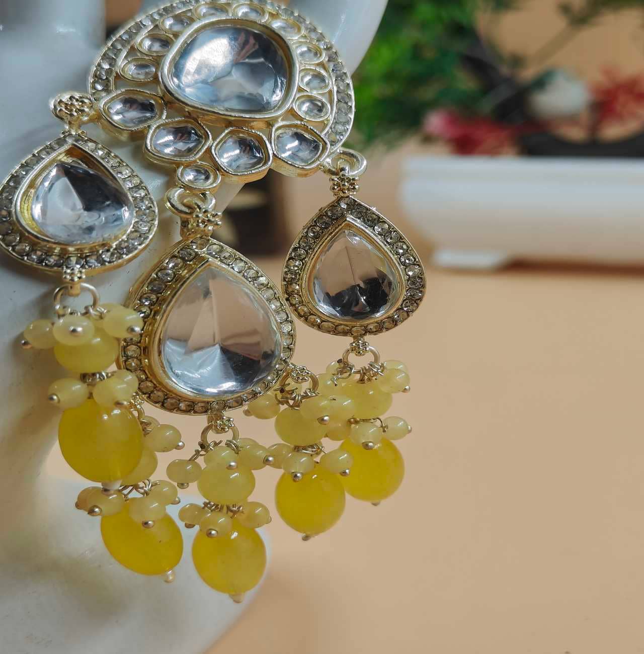 Jiyanshi fashion Yellow Chandelier Earrings ( Pack of 1 ) - Earrings | Buy online on ZillyBuy