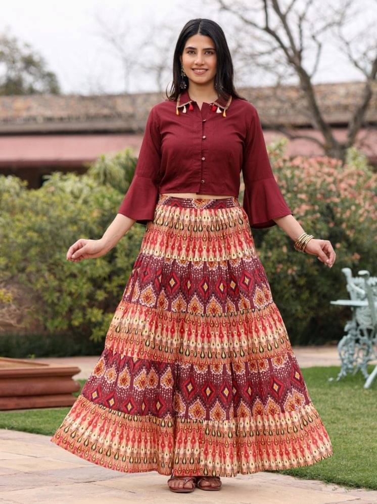     			Juniper Women Printed Shirt With Skirt Co-Ord Set ( Multi Color )