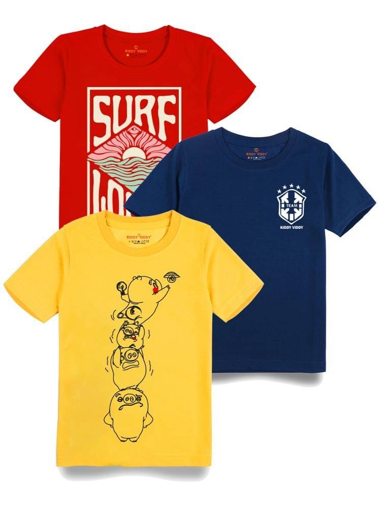 KIDDY VIDDY Pack of 3 Boys Cotton T-Shirt ( Blue ) KIDDY VIDDY Pack of 3 Boys Cotton T-Shirt ( Blue )