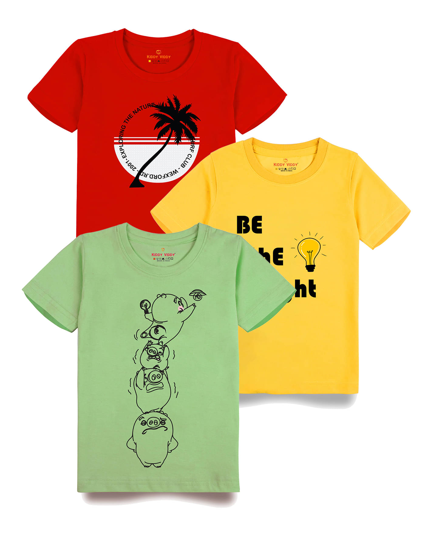     			KIDDY VIDDY Pack of 3 Boys Cotton T-Shirt ( Lime Green )
