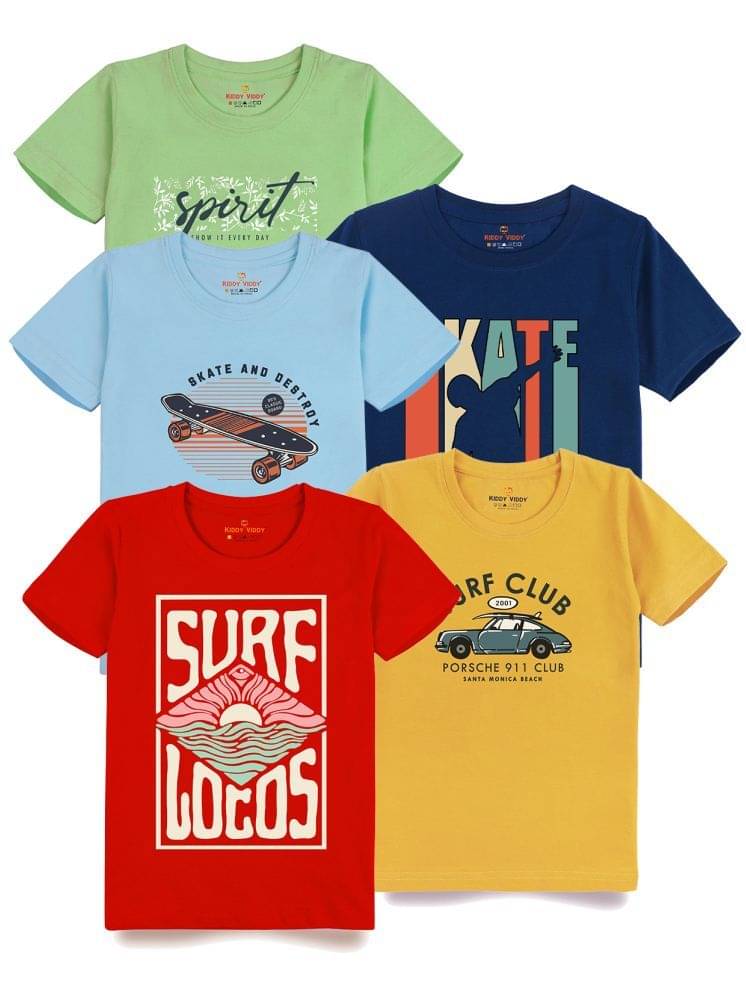     			KIDDY VIDDY Pack of 5 Boys Cotton T-Shirt ( Mustard )