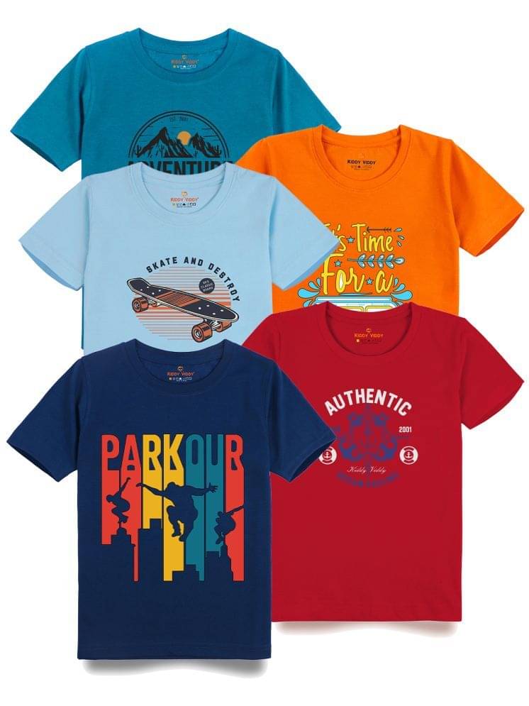     			KIDDY VIDDY Pack of 5 Boys Cotton T-Shirt ( Orange )