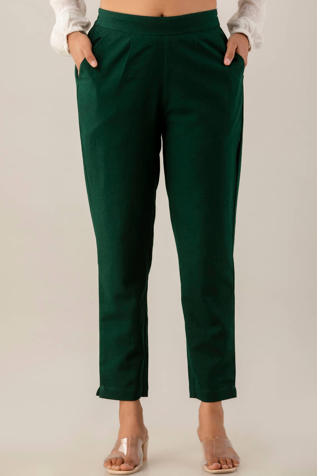     			Kohsh Green Cotton Regular Women's Cigarette Pants ( Pack of 1 )