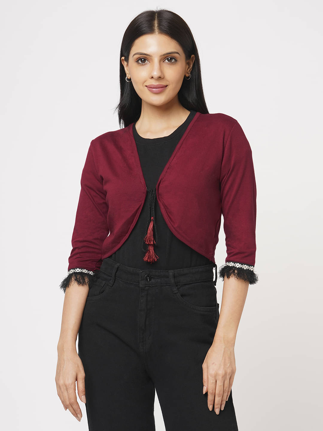 Leean Patterns Cotton Lycra Women's Shrugs - Maroon ( Single ) Leean Patterns Cotton Lycra Women's Shrugs - Maroon ( Single )