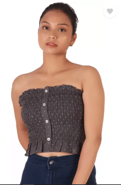 Leean Patterns Women's Cotton Blend Crop Top ( Grey ) Leean Patterns Women's Cotton Blend Crop Top ( Grey )