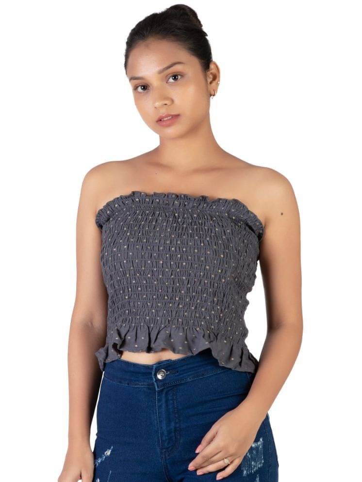     			Leean Patterns Women's Cotton Blend Crop Top ( Grey )