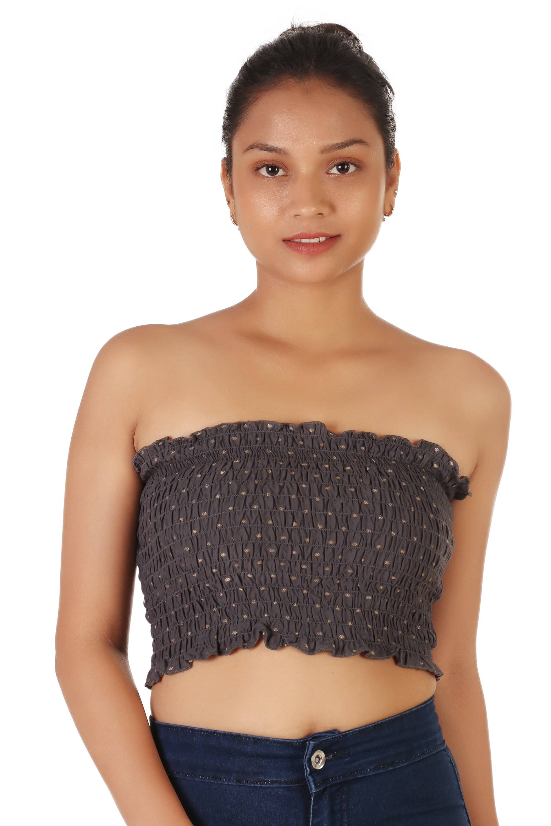 Leean Patterns Women's Cotton Blend Tube Top ( Grey ) Leean Patterns Women's Cotton Blend Tube Top ( Grey )