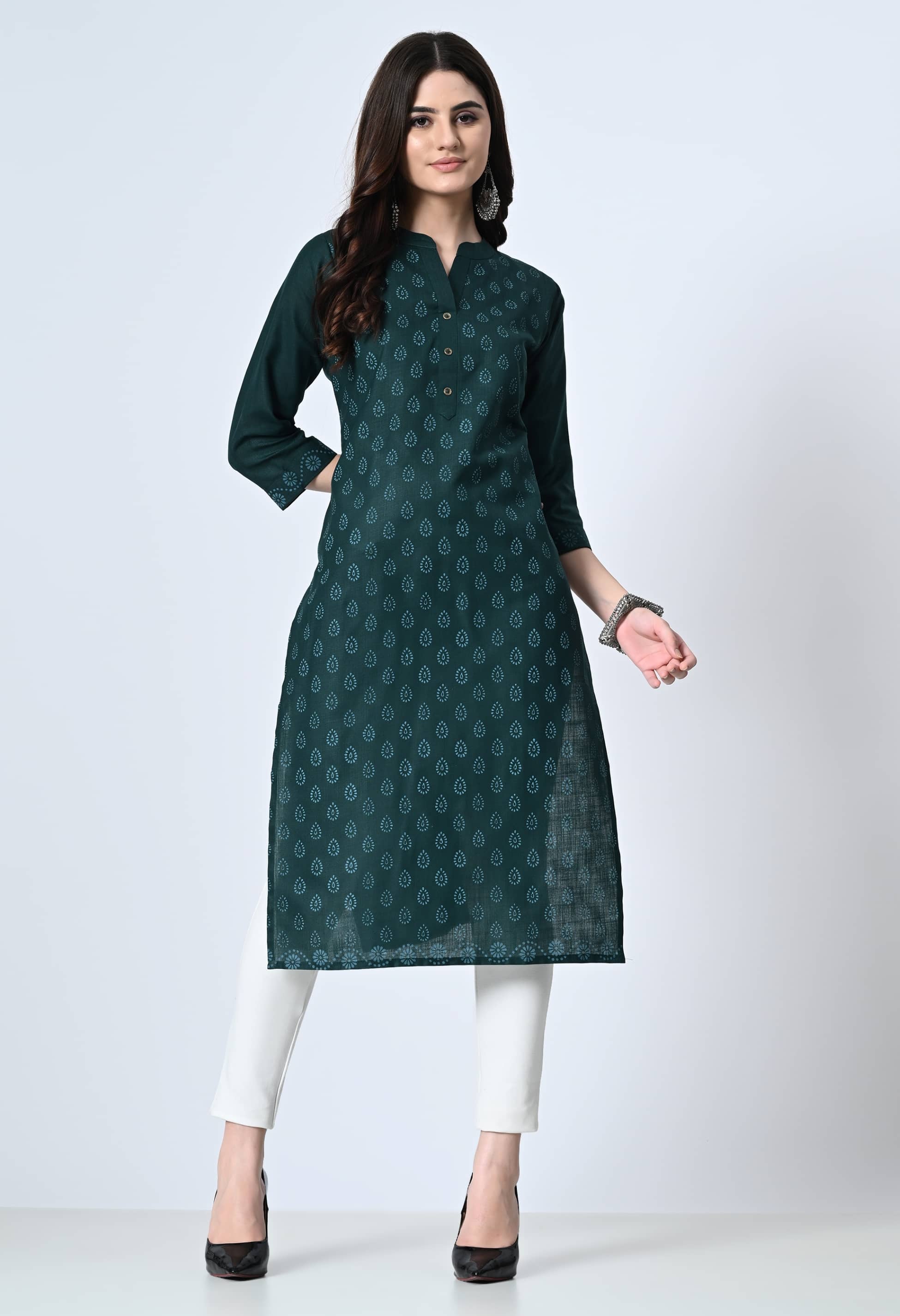 MAURYA Cotton Blend Printed Straight Women's Kurti - Green ( Pack of 1 ) - Kurtis, Tunics | Buy online on ZillyBuy