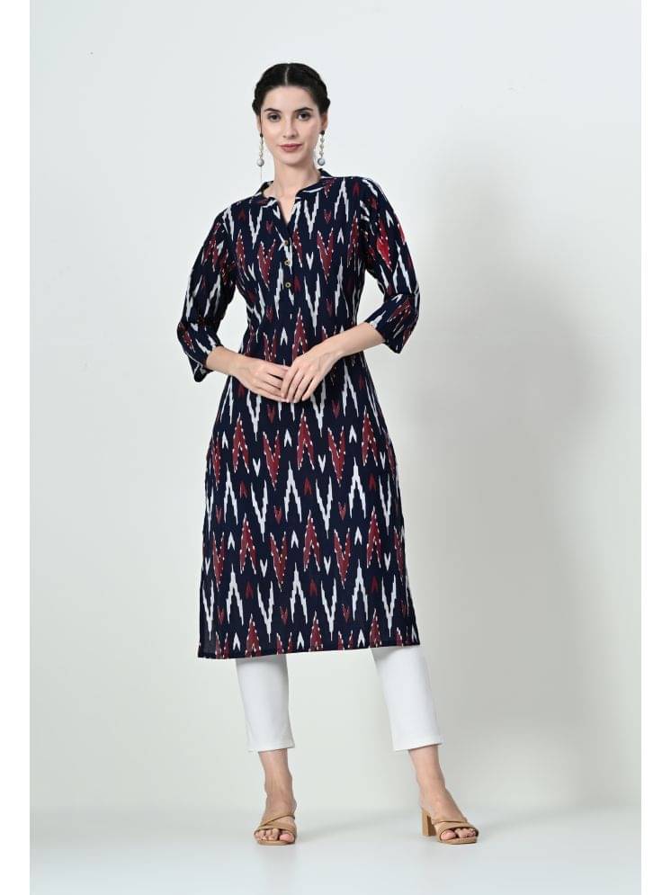 MAURYA 100% Cotton Printed Straight Women's Kurti - Navy Blue ( Pack of 1 )     			MAURYA 100% Cotton Printed Straight Women's Kurti - Navy Blue ( Pack of 1 )