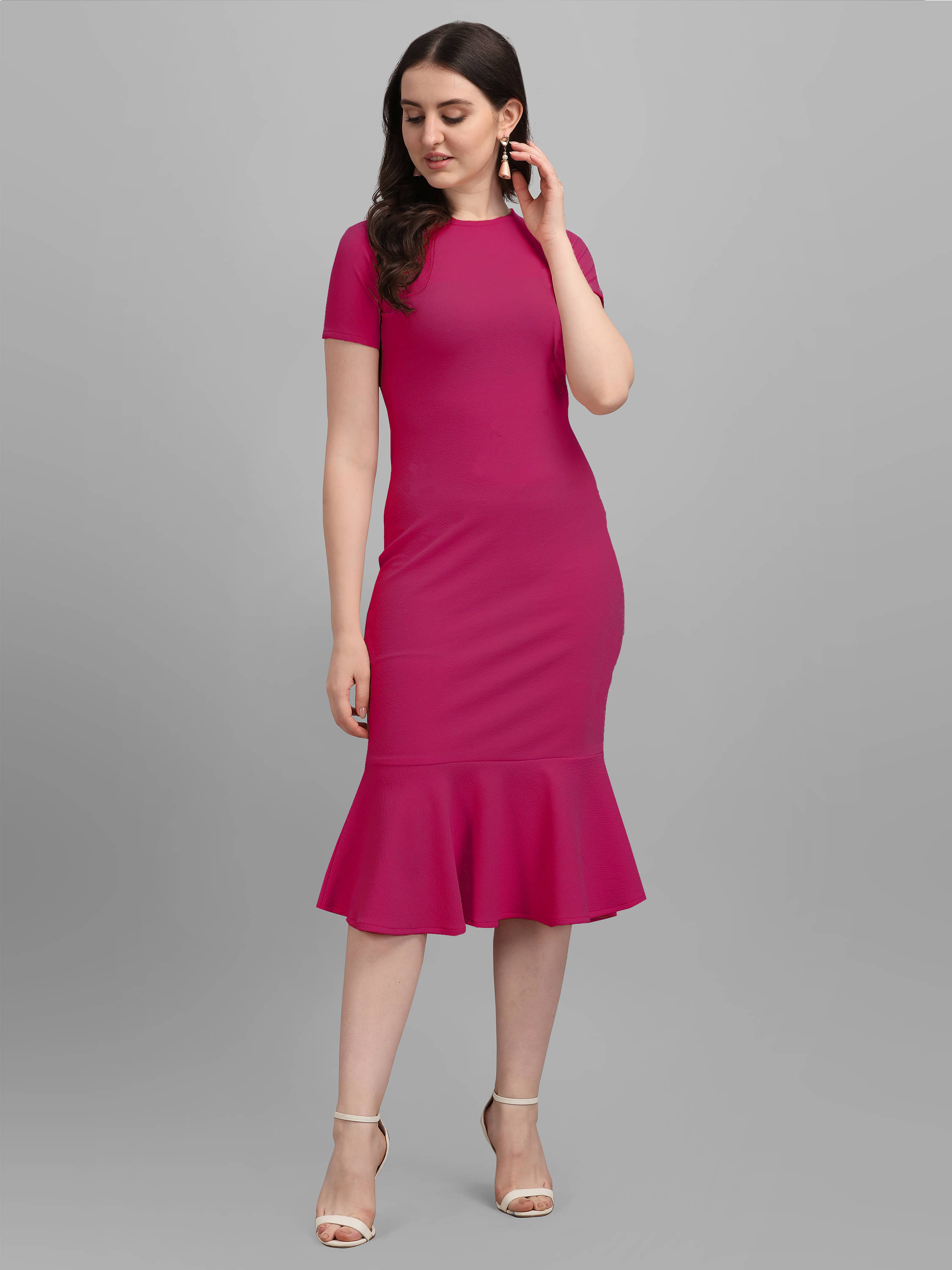     			PURVAJA Women Lycra Solid Bodycon Dress ( Pink )