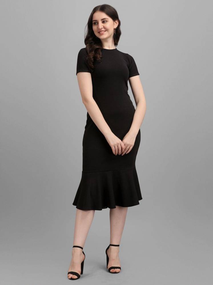 PURVAJA Women Lycra Solid Bodycon Dress ( Black ) PURVAJA Women Lycra Solid Bodycon Dress ( Black )