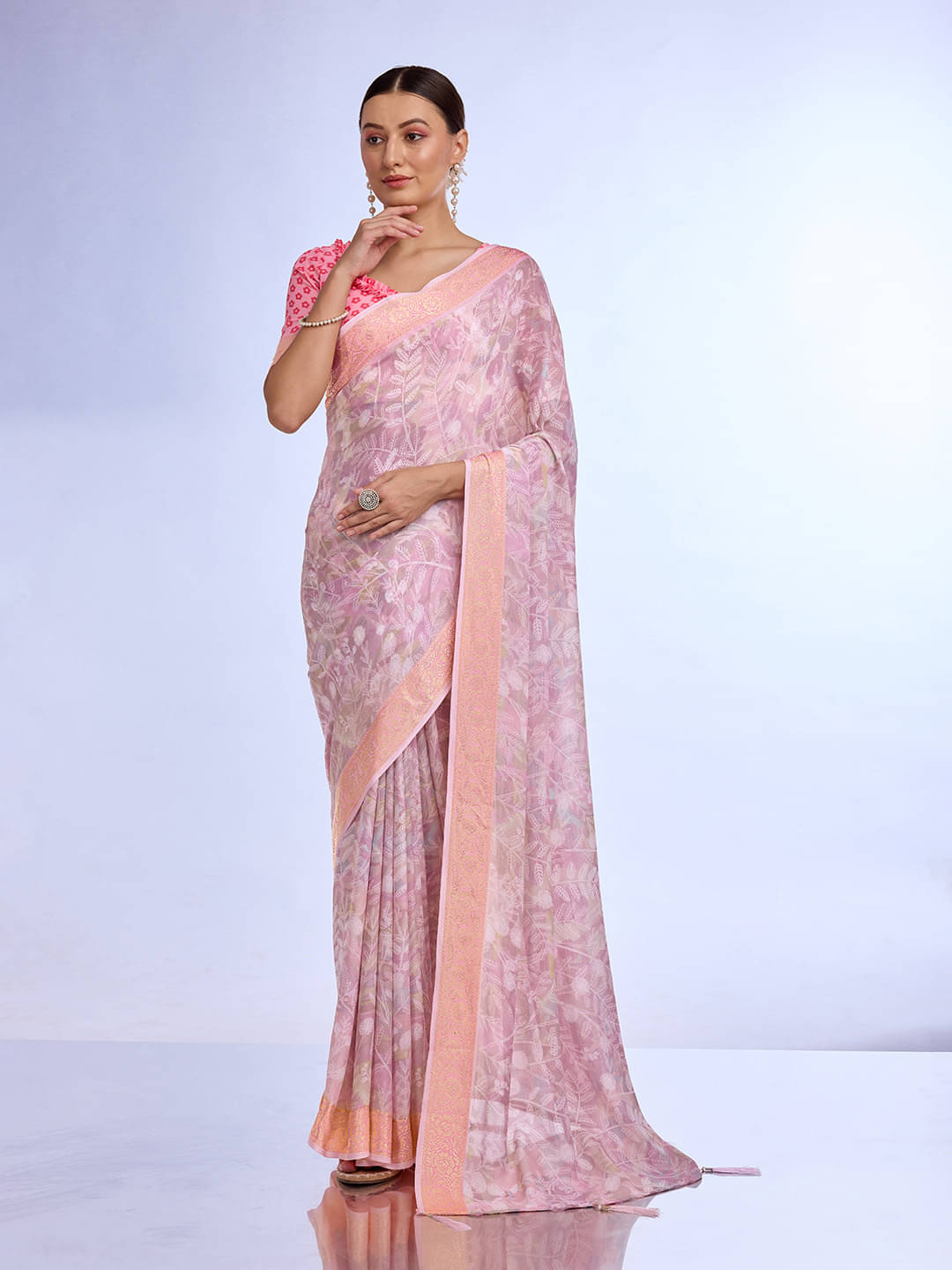    			Rekha Maniyar Georgette Printed Saree With Unstitched Blouse Piece ( Purple )