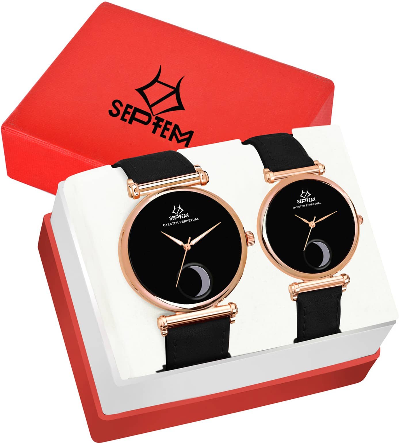 Septem Black Leather Analog Womens Watch