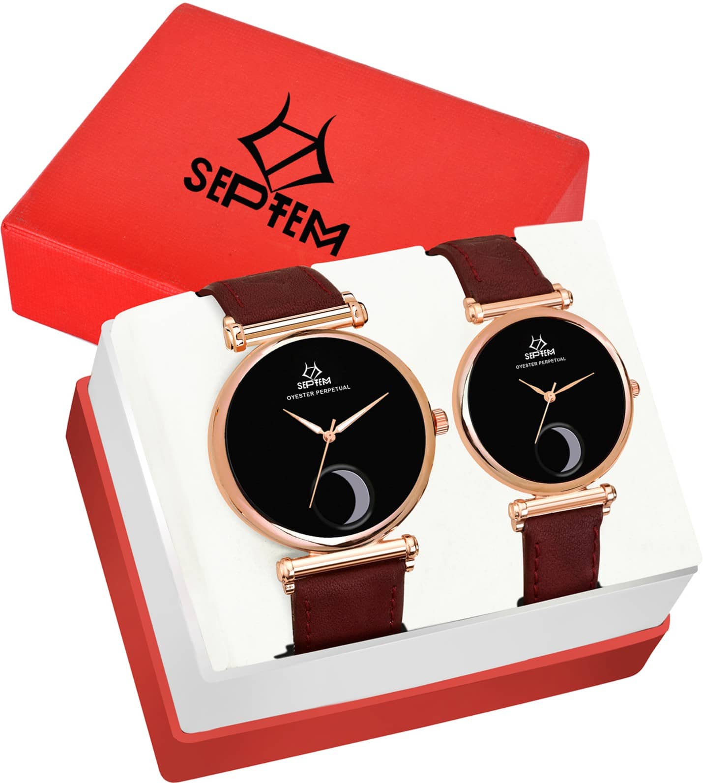 Septem Black Leather Analog Womens Watch