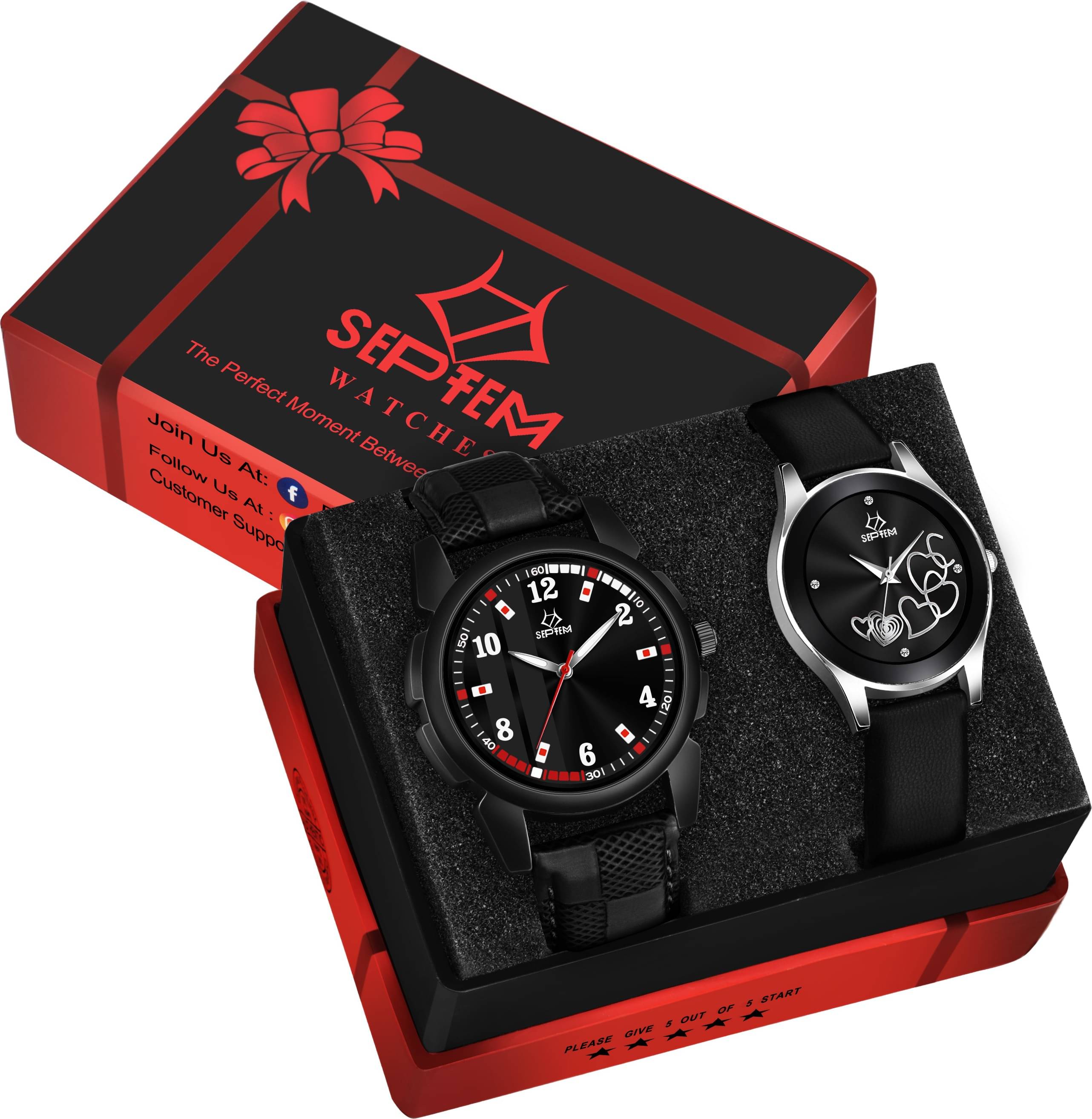     			Septem Black Leather Analog Womens Watch