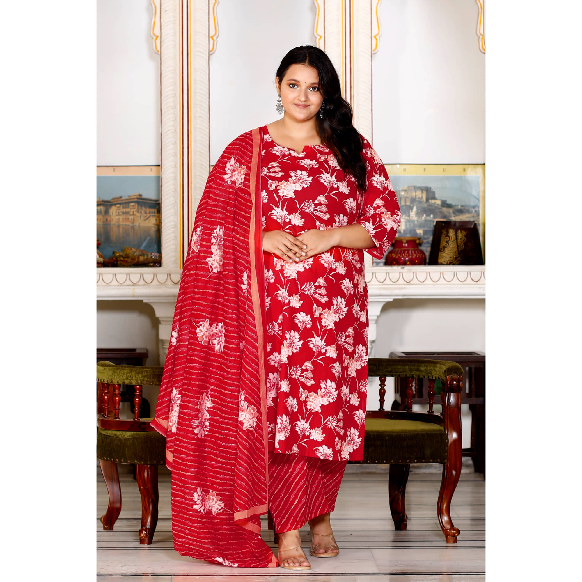Swasti Cotton Printed Kurti With Pants Women's Stitched Salwar Suit - Red ( Pack of 1 )