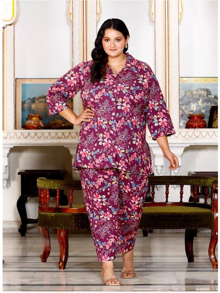     			Swasti Women Printed Shirt With Palazzos Co-Ord Set ( Purple )