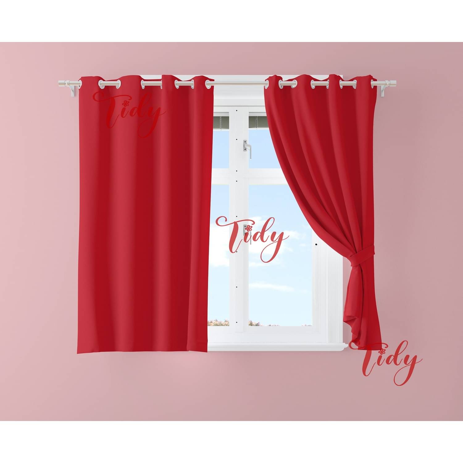 Tidy Solid Room Darkening Eyelet Curtain 5 ft ( Pack of 2 ) - Red Tidy Solid Room Darkening Eyelet Curtain 5 ft ( Pack of 2 ) - Red