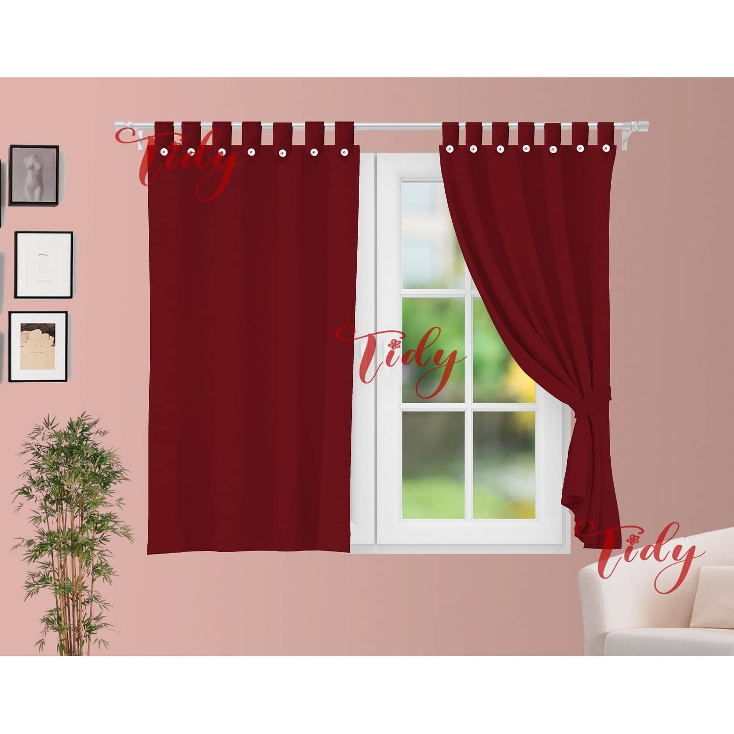     			Tidy Solid Room Darkening Loop Curtain 5 ft ( Pack of 2 ) - Maroon