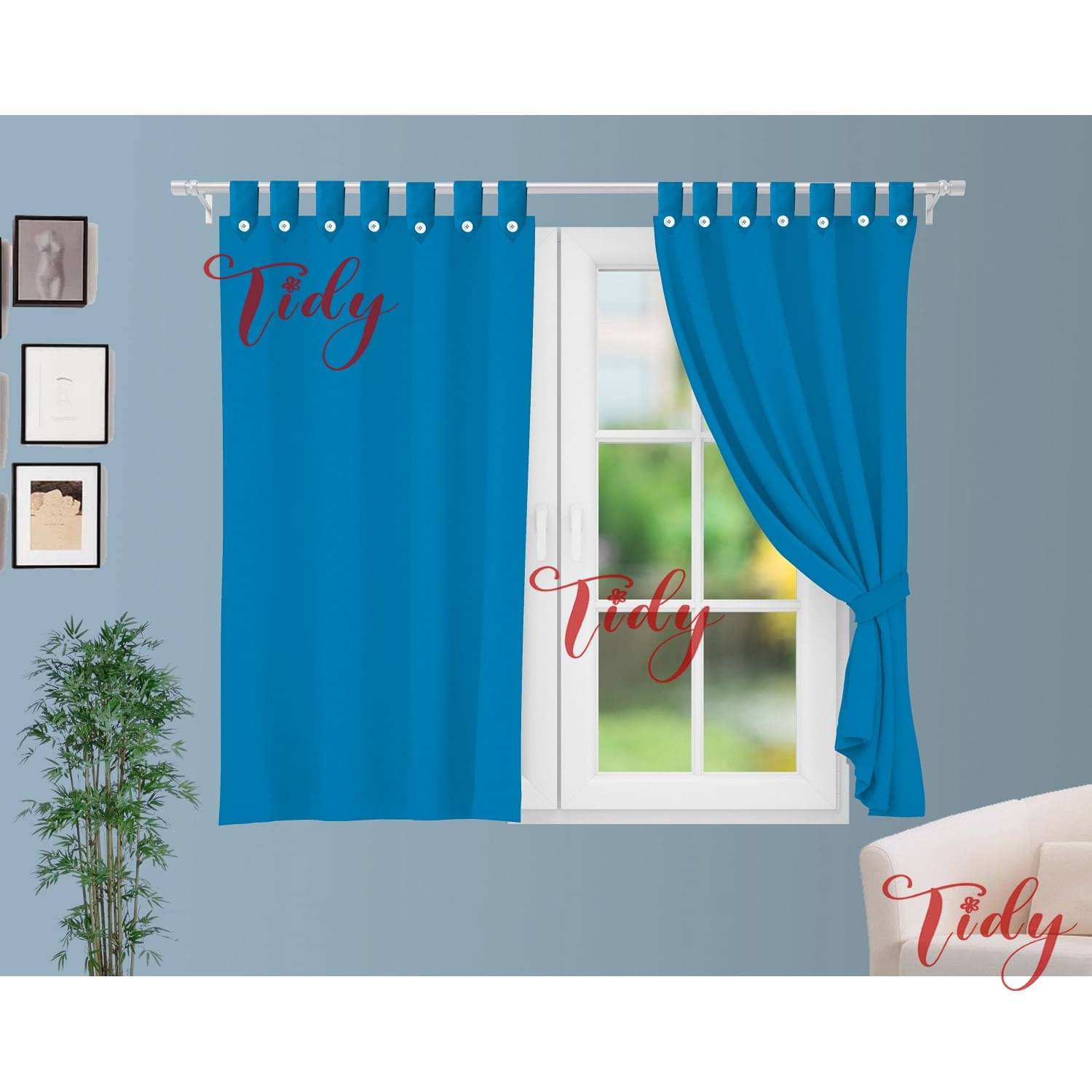     			Tidy Solid Room Darkening Loop Curtain 5 ft ( Pack of 2 ) - Blue