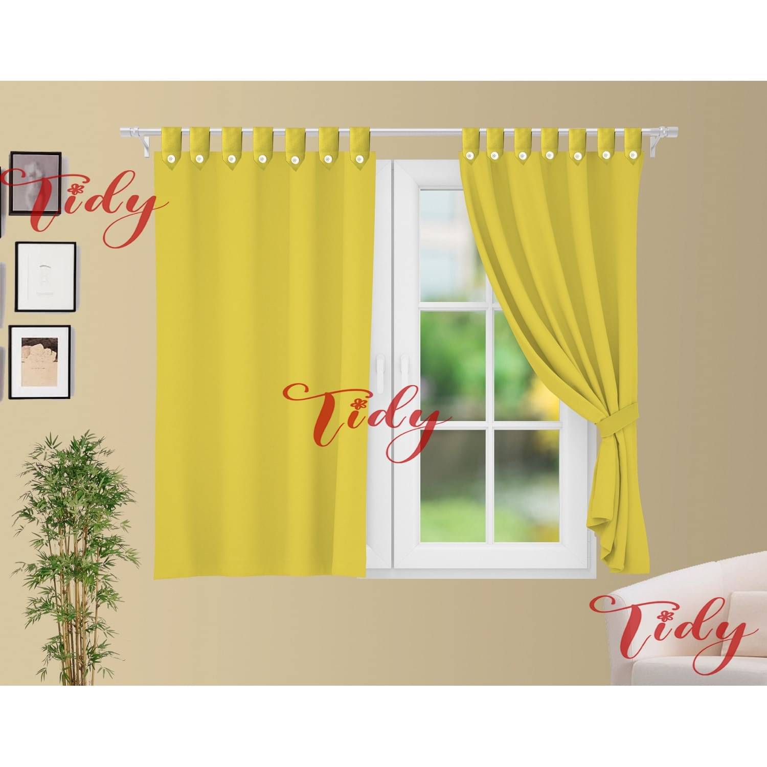 Tidy Solid Room Darkening Loop Curtain 5 ft ( Pack of 2 ) - Yellow Tidy Solid Room Darkening Loop Curtain 5 ft ( Pack of 2 ) - Yellow