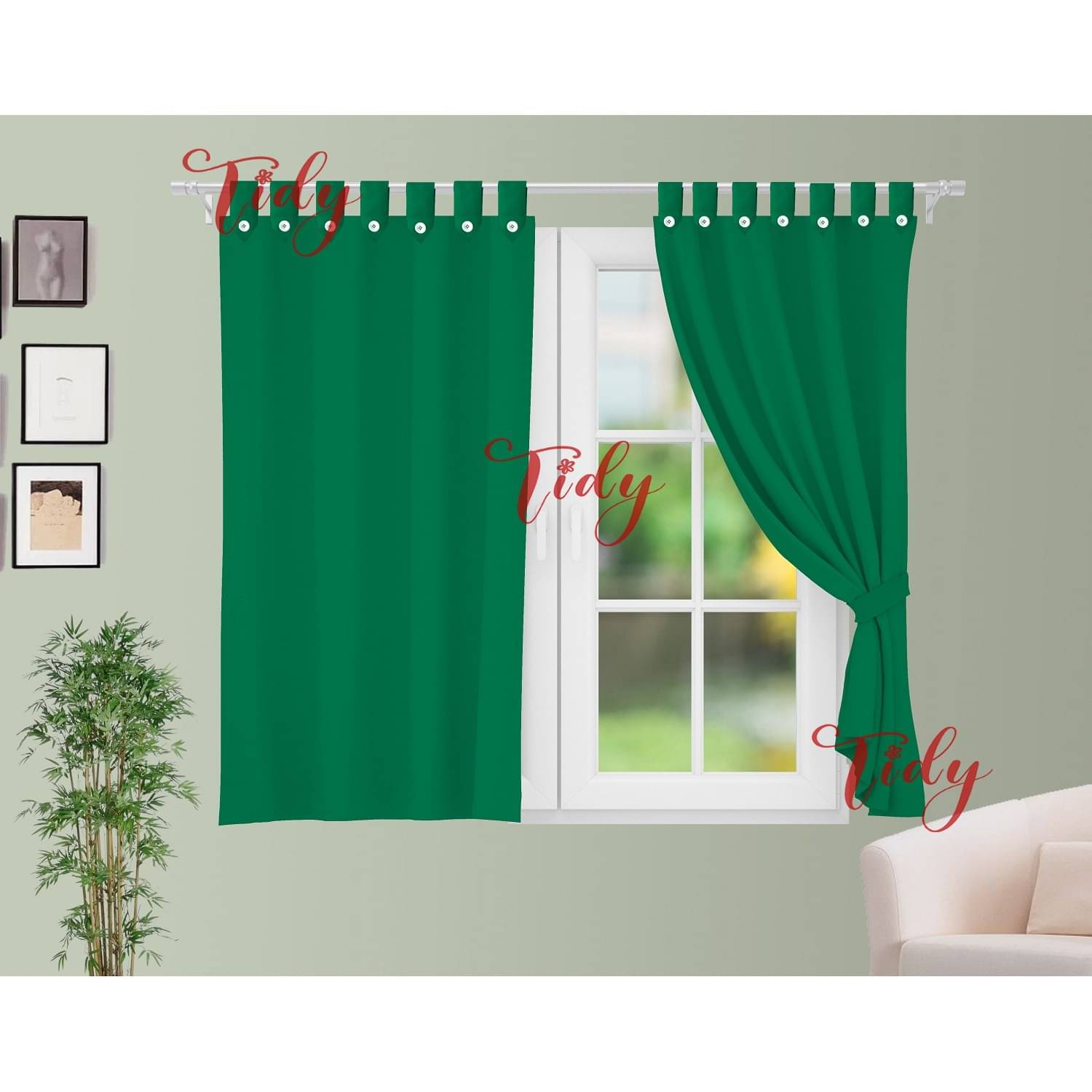     			Tidy Solid Room Darkening Loop Curtain 5 ft ( Pack of 2 ) - Green