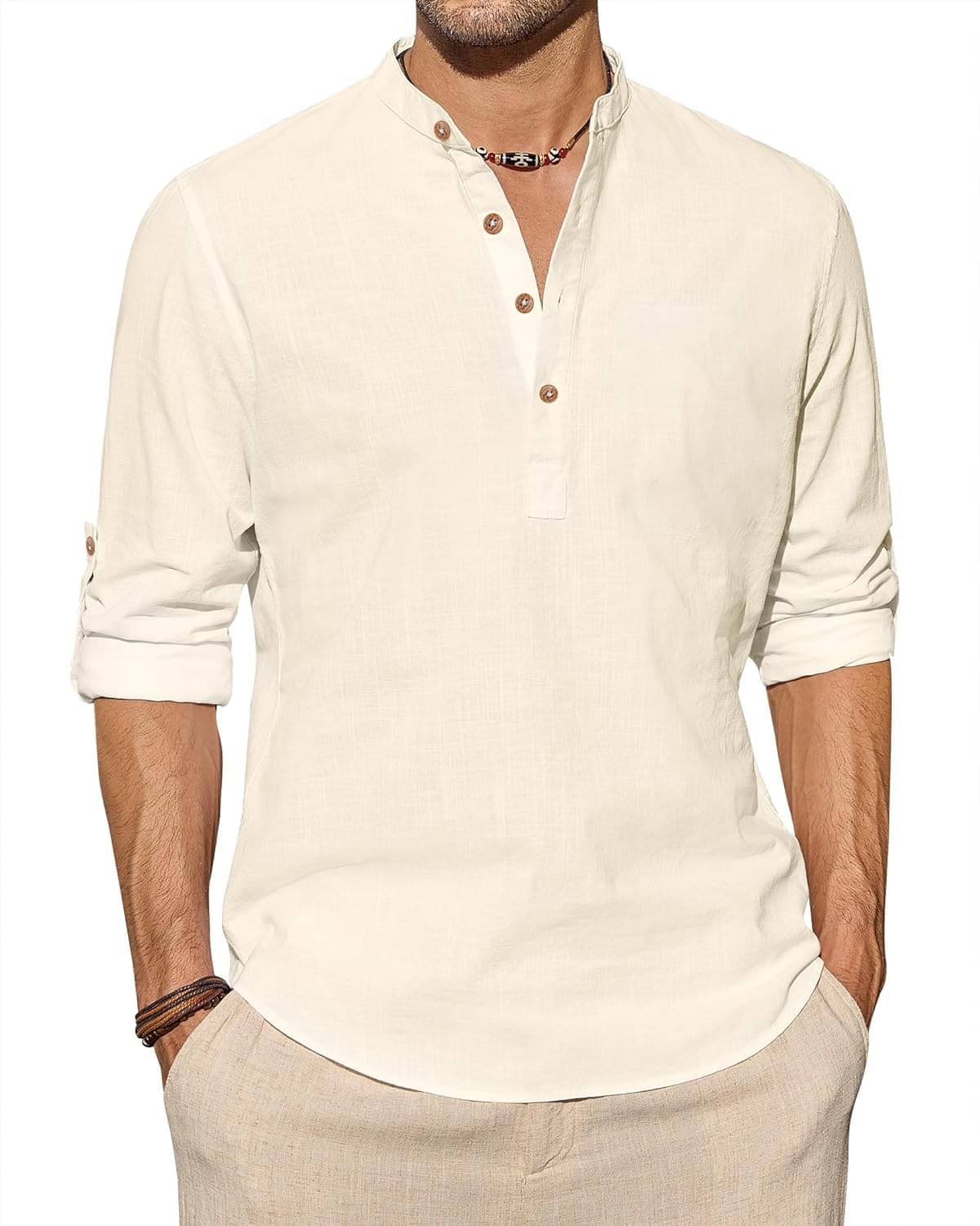     			Vida Loca Cream Cotton Blend Men's Shirt Style Kurta ( Pack of 1 )