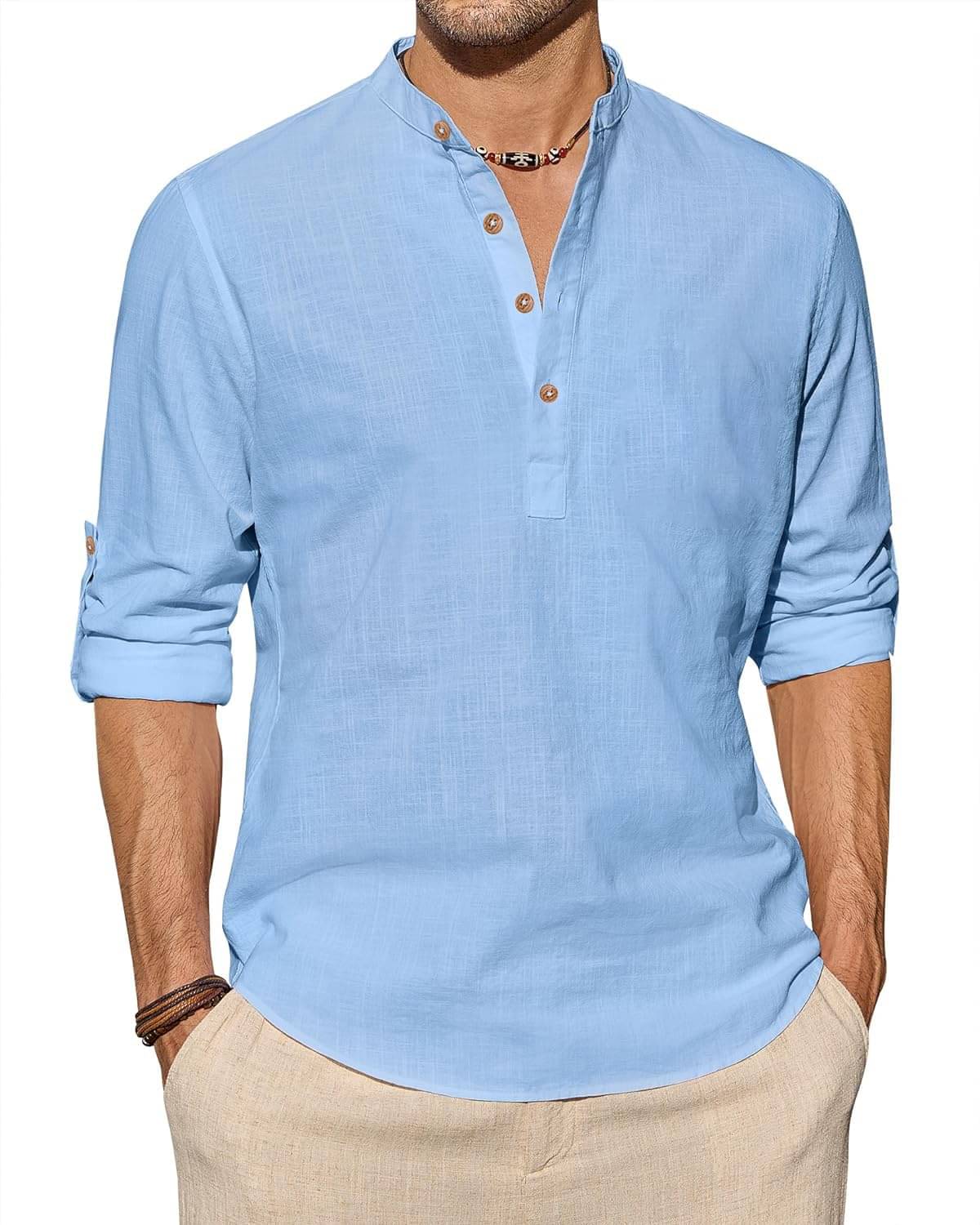     			Vida Loca Light Blue Cotton Blend Men's Shirt Style Kurta ( Pack of 1 )