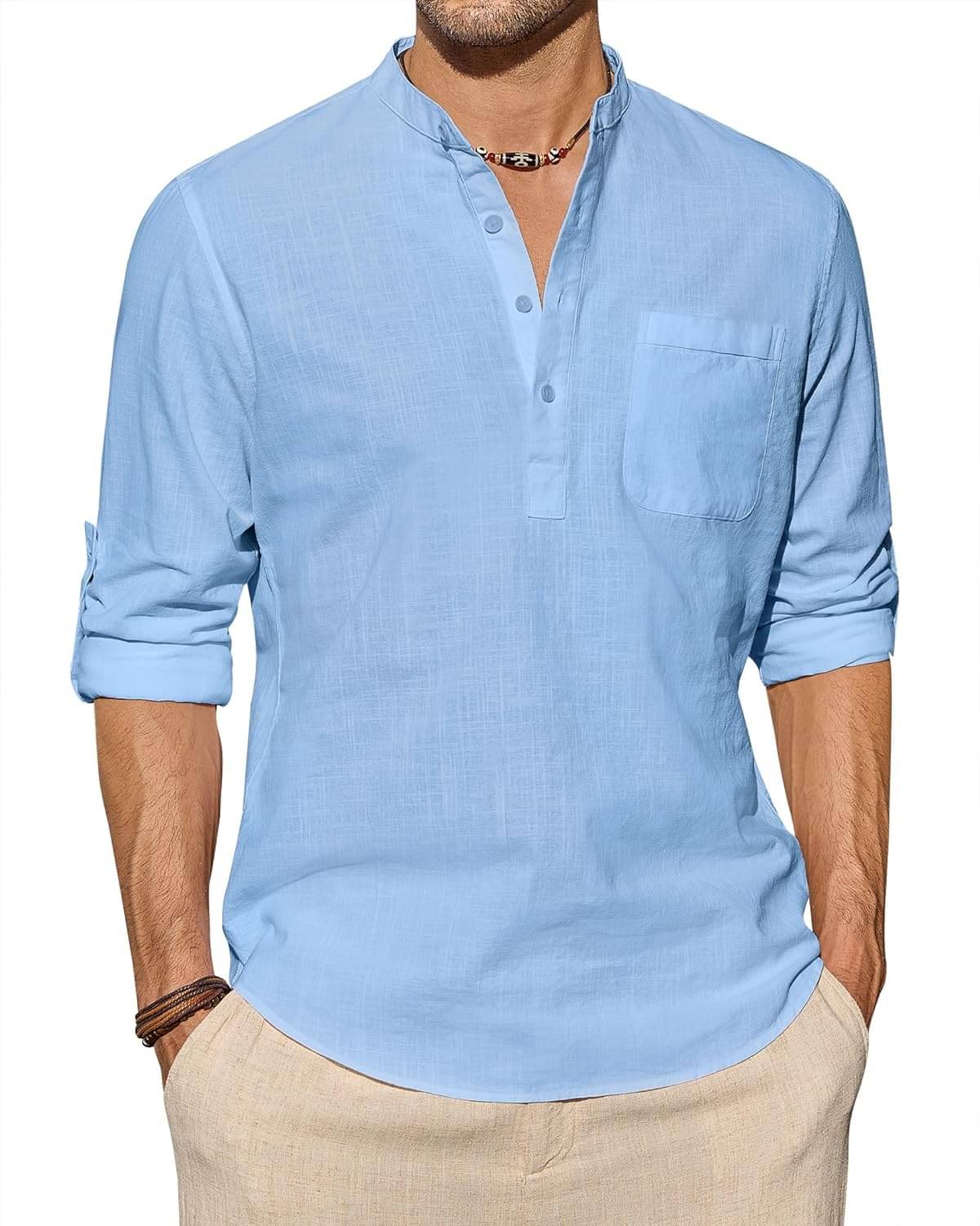 Vida Loca Light Blue Cotton Blend Men's Shirt Style Kurta ( Pack of 1 ) Vida Loca Light Blue Cotton Blend Men's Shirt Style Kurta ( Pack of 1 )