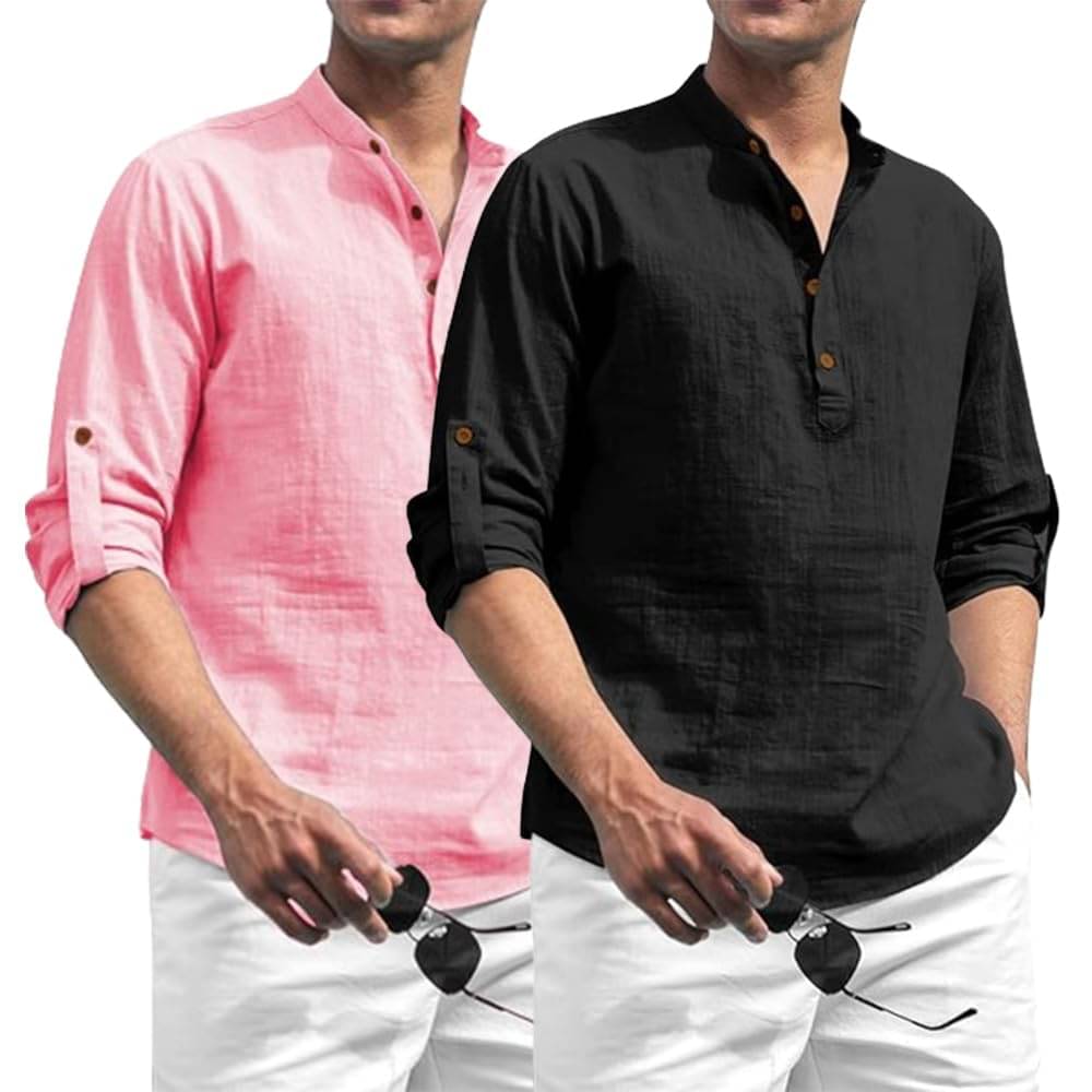     			Vida Loca Peach Cotton Blend Men's Shirt Style Kurta ( Pack of 2 )