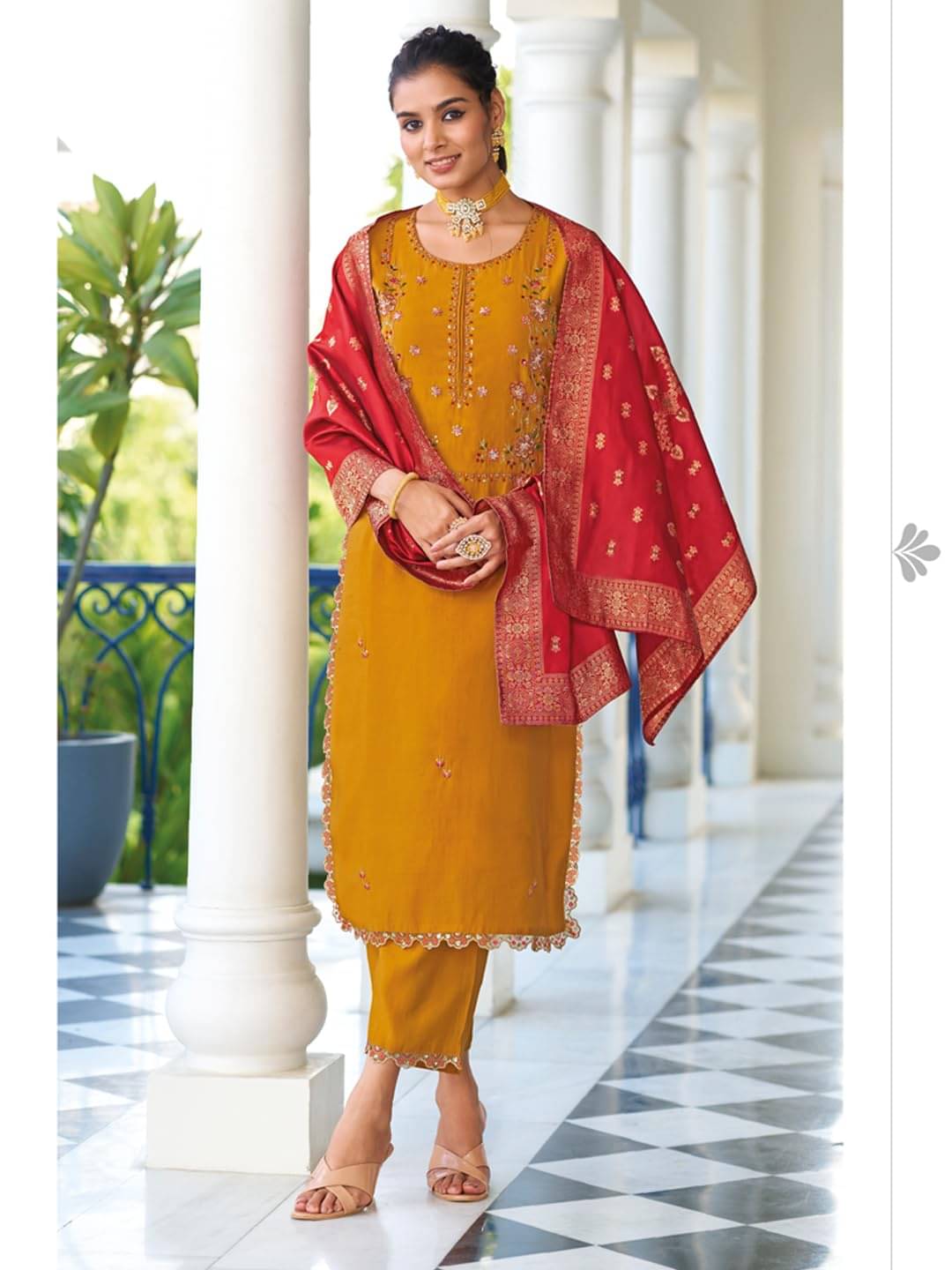 VredeVogel Viscose Embroidered Kurti With Pants Women's Stitched Salwar Suit - Yellow ( Pack of 1 ) VredeVogel Viscose Embroidered Kurti With Pants Women's Stitched Salwar Suit - Yellow ( Pack of 1 )