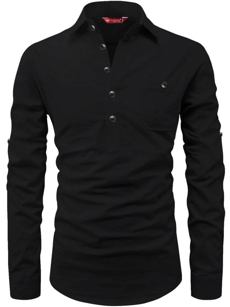     			Yugnik Black Cotton Men's Shirt Style Kurta ( Pack of 1 )