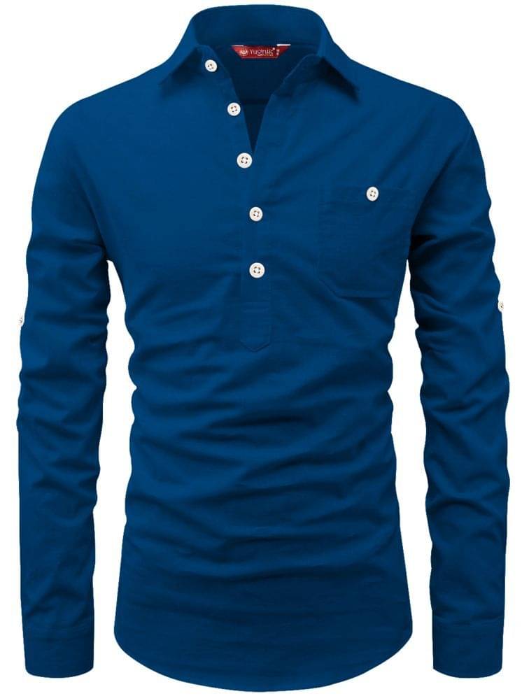     			Yugnik Dark Indigo Cotton Men's Shirt Style Kurta ( Pack of 1 )
