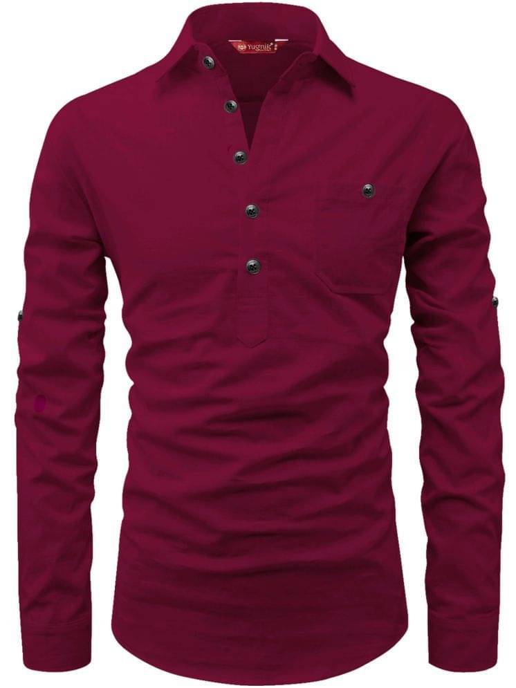     			Yugnik Maroon Cotton Men's Regular Kurta ( Pack of 1 )
