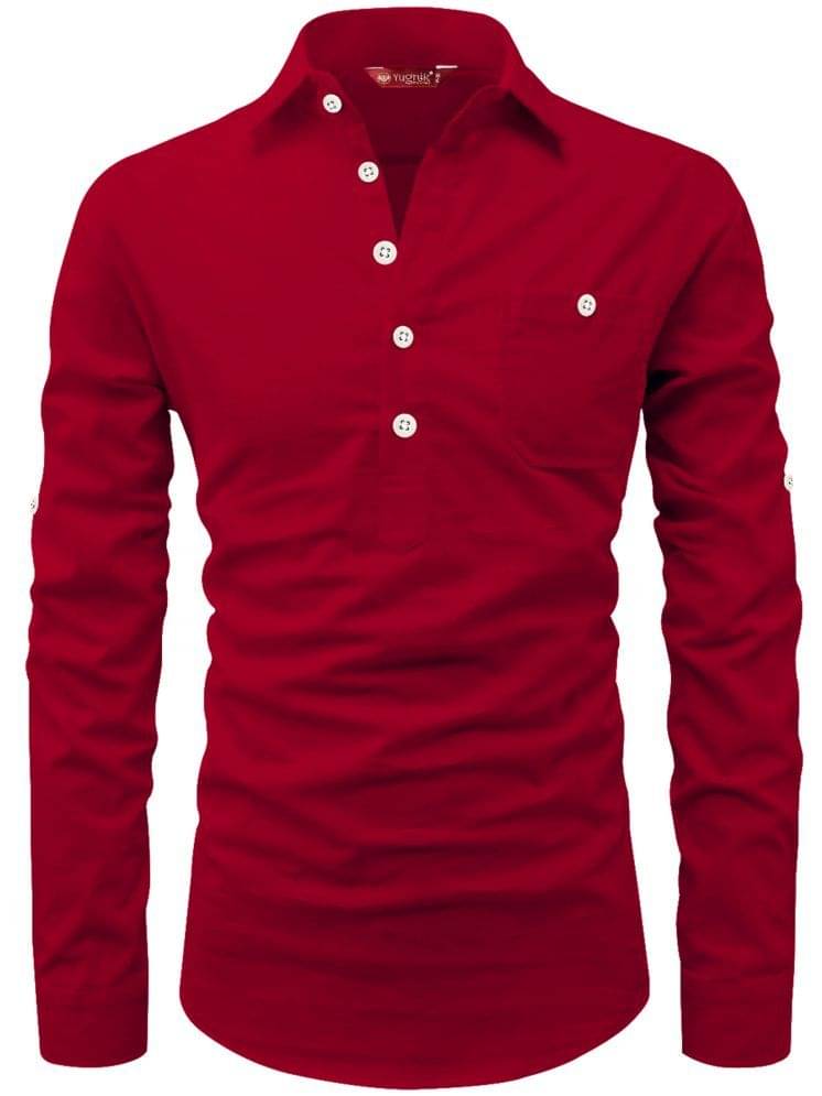 Yugnik Red Cotton Men's Shirt Style Kurta ( Pack of 1 ) Yugnik Red Cotton Men's Shirt Style Kurta ( Pack of 1 )