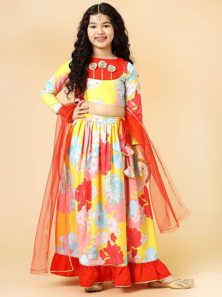     			A.T.U.N. Silk Lehenga Choli Set For Girls ( Pack of 1 , Yellow )